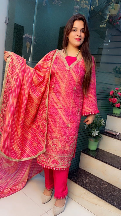 Jaipuri Pink Designer Shimmer Silk Suit - Kirti Kapoor Couture