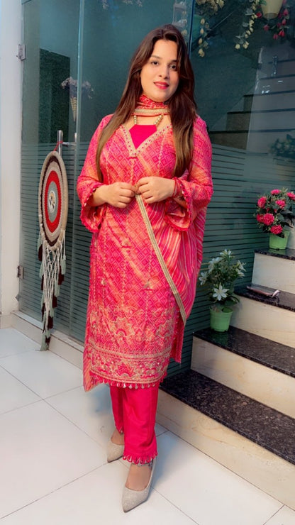 Jaipuri Pink Designer Shimmer Silk Suit - Kirti Kapoor Couture