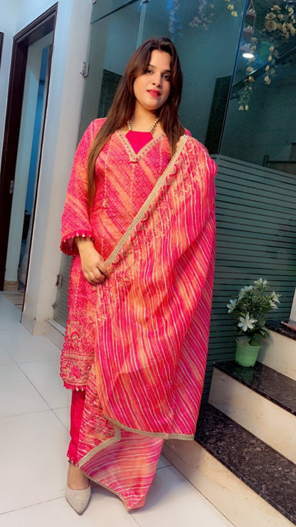 Jaipuri Pink Designer Shimmer Silk Suit - Kirti Kapoor Couture