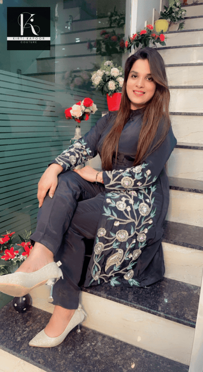 Jet Gray Embroidered Co - ord Set - Kirti Kapoor Couture