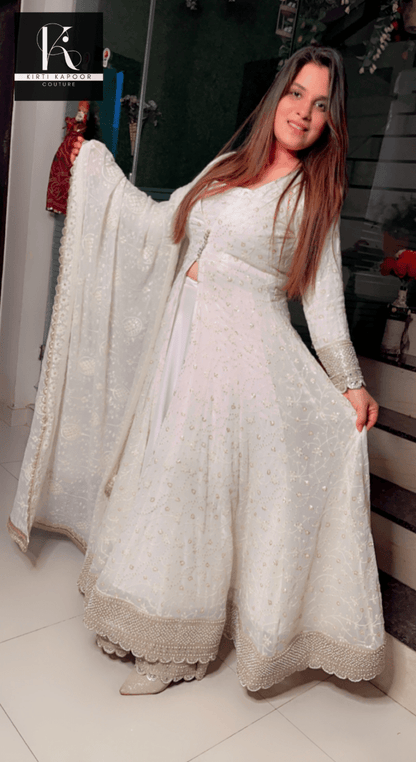 Lakhnavi White Anarkali (Designer 4 piece set) - Kirti Kapoor Couture