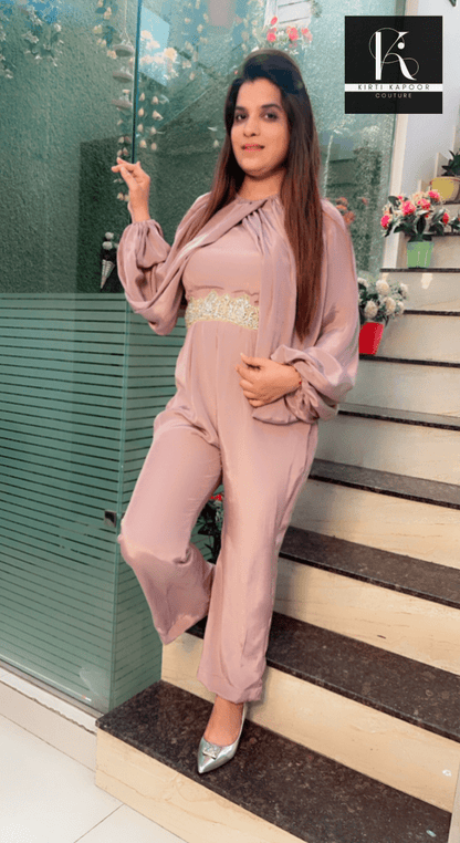 Lavender Embroidered Jumpsuit with Cape - Kirti Kapoor Couture