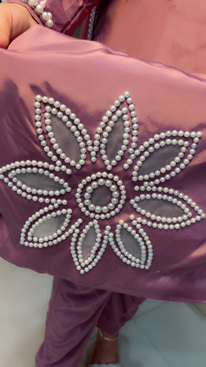 Lavender Pearl - Worked Hand - Worked Suit with Cutwork, Scalping and Dupatta - Kirti Kapoor Couture