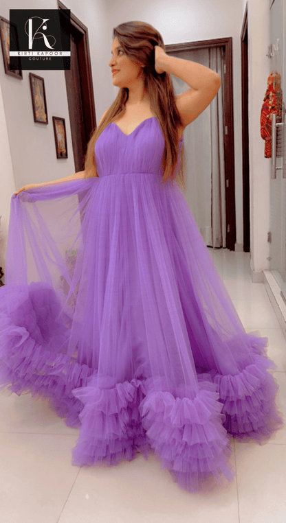 Lavender Ruffled Gown Dress For Birthday Party - Kirti Kapoor Couture