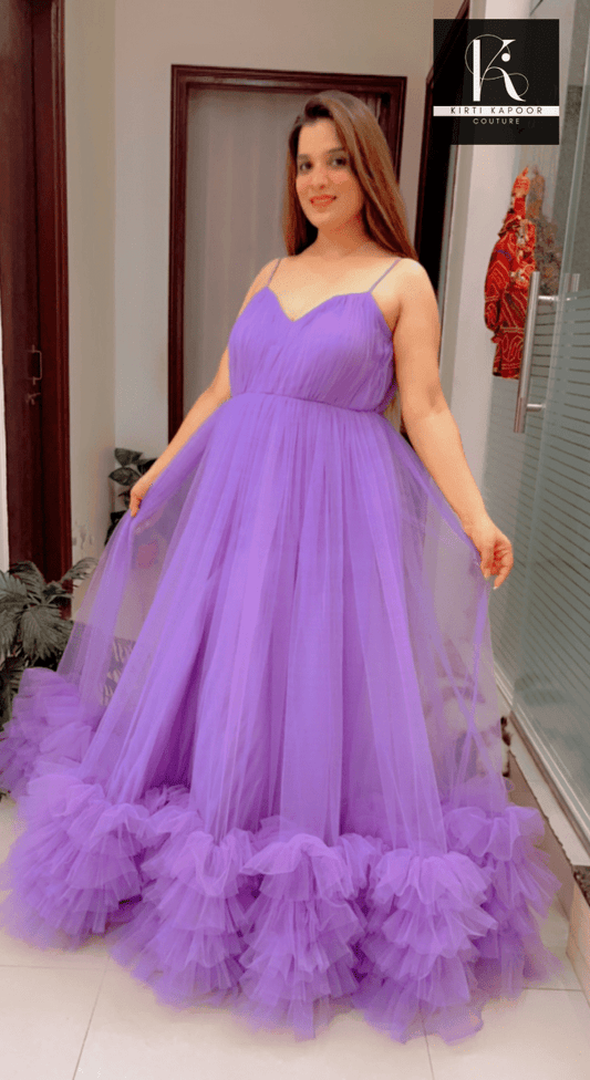 Lavender Ruffled Gown Dress For Birthday Party - Kirti Kapoor Couture