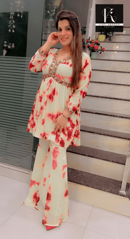 Lemon - Burgundy Peplum Co - ord Set - Kirti Kapoor Couture
