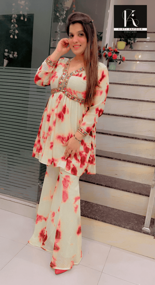 Lemon - Burgundy Peplum Co - ord Set - Kirti Kapoor Couture