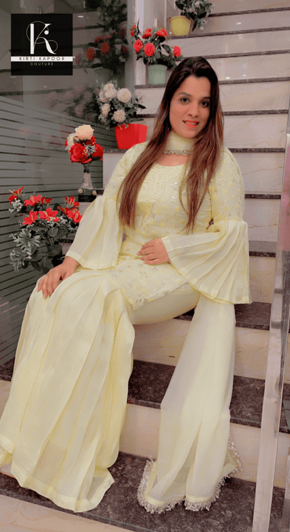 Lemon Yellow Suit with Box - Plates Plazo - Kirti Kapoor Couture