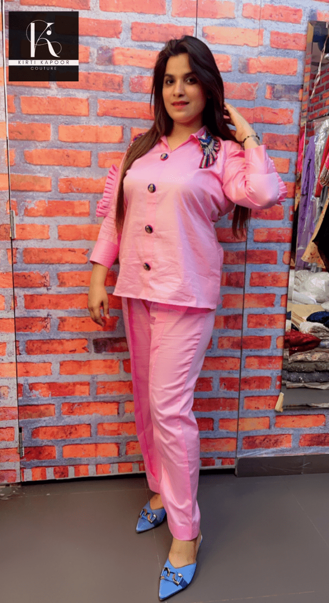 Light Pink Hand - Embroidered Co - ord Set - Kirti Kapoor Couture
