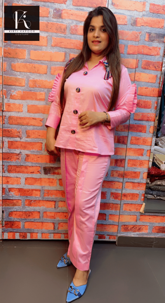 Light Pink Hand - Embroidered Co - ord Set - Kirti Kapoor Couture