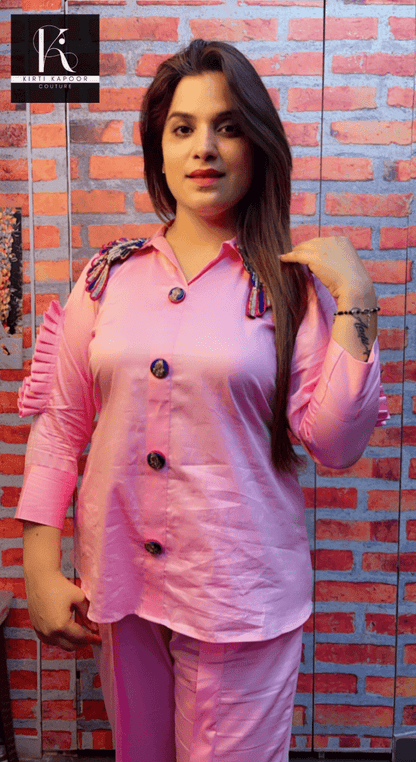 Light Pink Hand - Embroidered Co - ord Set - Kirti Kapoor Couture