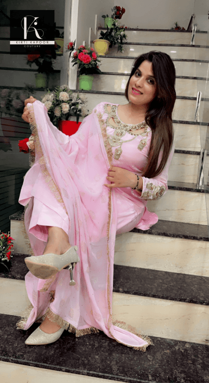 Light Pink Hand - Embroidered Suit - Kirti Kapoor Couture