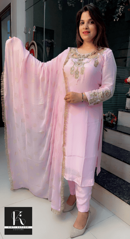 Light Pink Hand - Embroidered Suit - Kirti Kapoor Couture