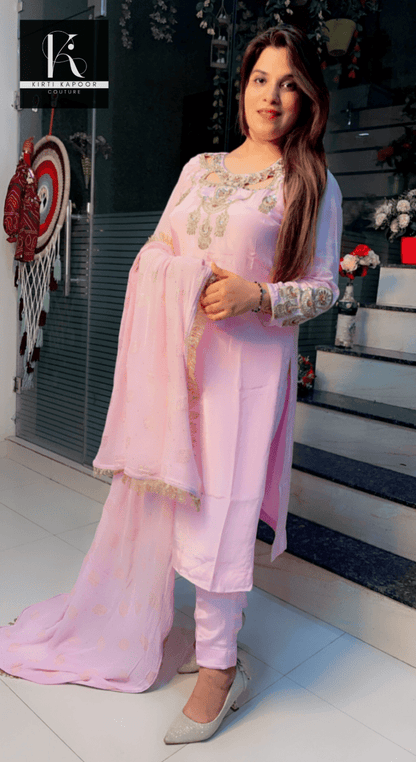 Light Pink Hand - Embroidered Suit - Kirti Kapoor Couture