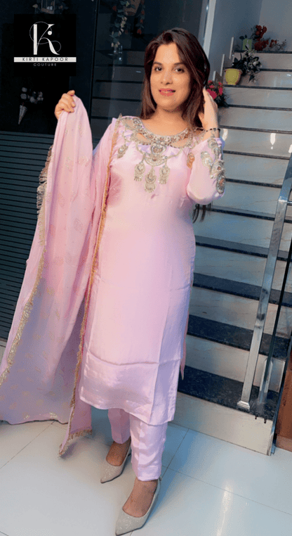 Light Pink Hand - Embroidered Suit - Kirti Kapoor Couture