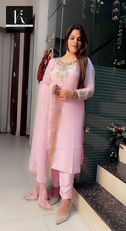 Light Pink Hand - Embroidered Suit - Kirti Kapoor Couture
