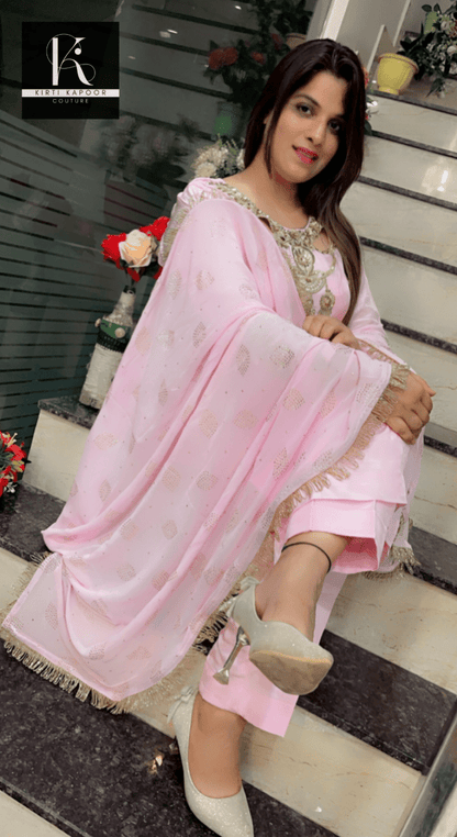 Light Pink Hand - Embroidered Suit - Kirti Kapoor Couture