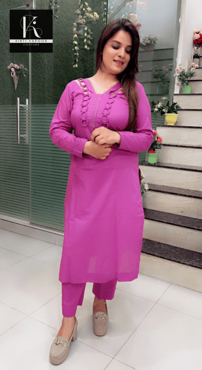 Lilac Purple Designer Neck Kurti Set - Kirti Kapoor Couture