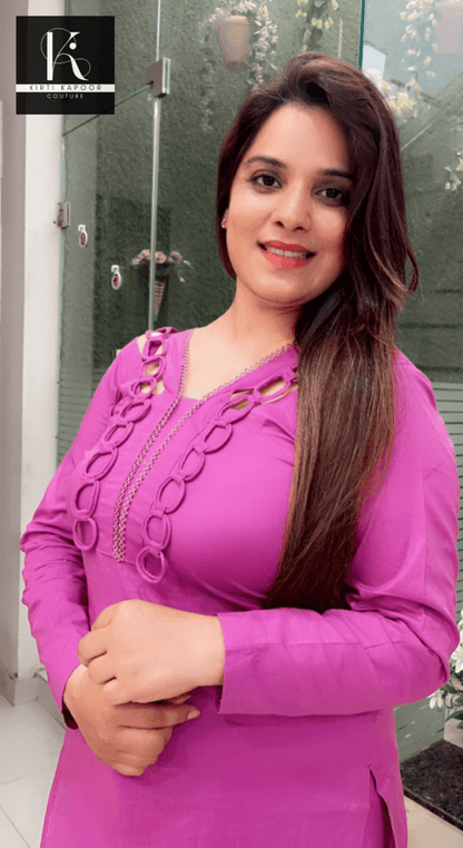 Lilac Purple Designer Neck Kurti Set - Kirti Kapoor Couture