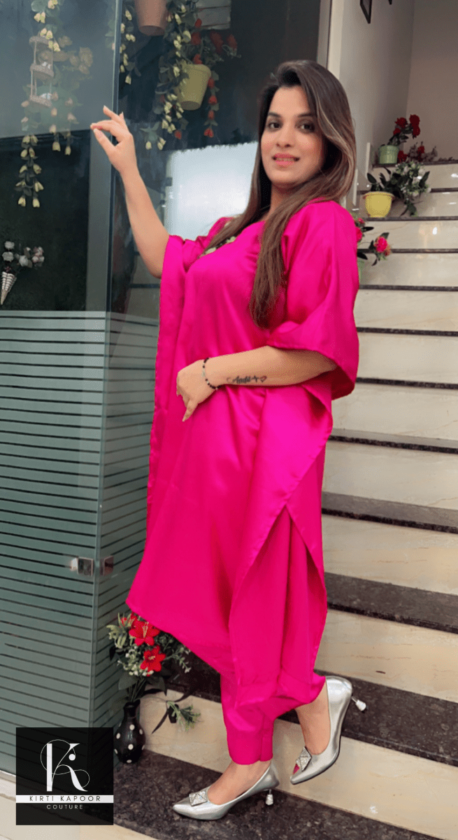 Magenta Kaftan - Pant Set (Floral Patch Work) - Kirti Kapoor Couture