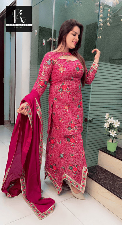 Magenta Worked Georgette Sequence Four Piece Suit - Kirti Kapoor Couture