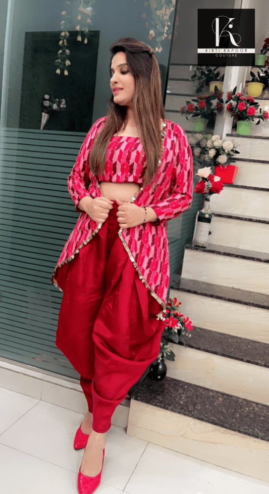 Maroon Dhoti Set highlighted with Hanging Lacework - Kirti Kapoor Couture