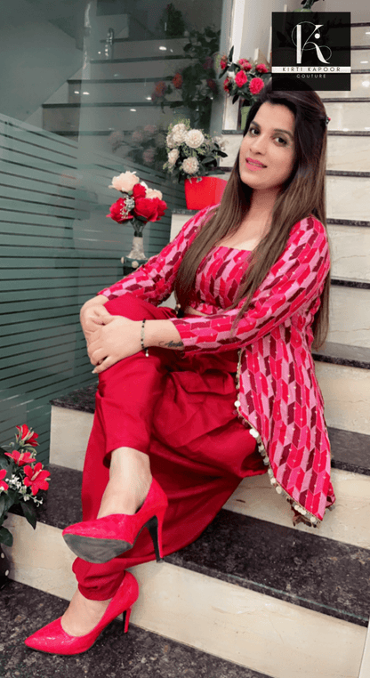 Maroon Dhoti Set highlighted with Hanging Lacework - Kirti Kapoor Couture