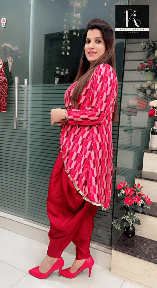 Maroon Dhoti Set highlighted with Hanging Lacework - Kirti Kapoor Couture