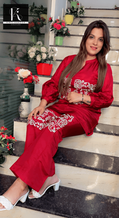 Maroon Hand - Embroidered Set - Kirti Kapoor Couture