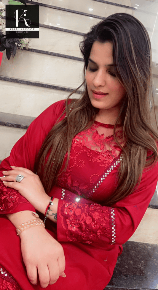 Maroon Patch - Worked Co - ord Set - Kirti Kapoor Couture