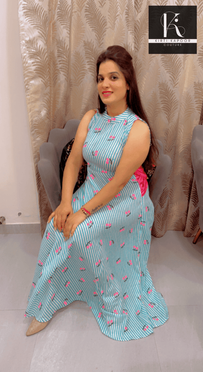 Maxi Dress With Back Falling Bow Style - Kirti Kapoor Couture