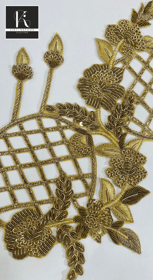 Mesh - Type Designer Patch For Formal Suits and Dresses (Gold) - Kirti Kapoor Couture