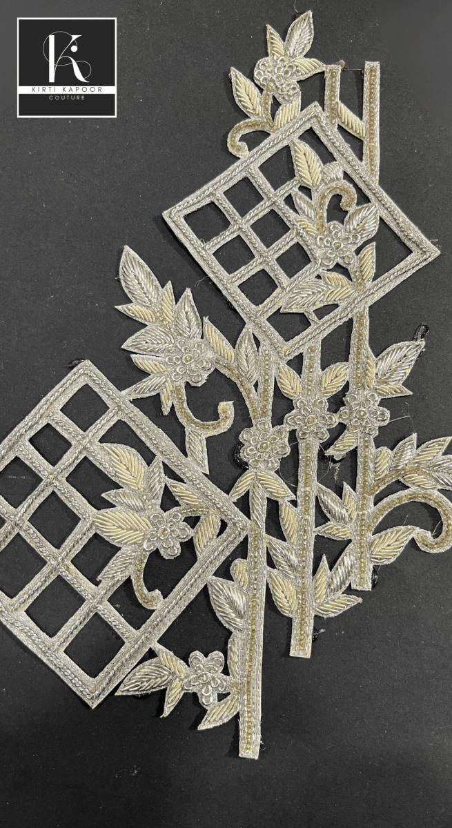 Mesh - Type Designer Patch For Formal Suits and Dresses (Silver) - Kirti Kapoor Couture
