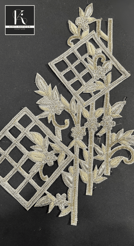 Mesh - Type Designer Patch For Formal Suits and Dresses (Silver) - Kirti Kapoor Couture