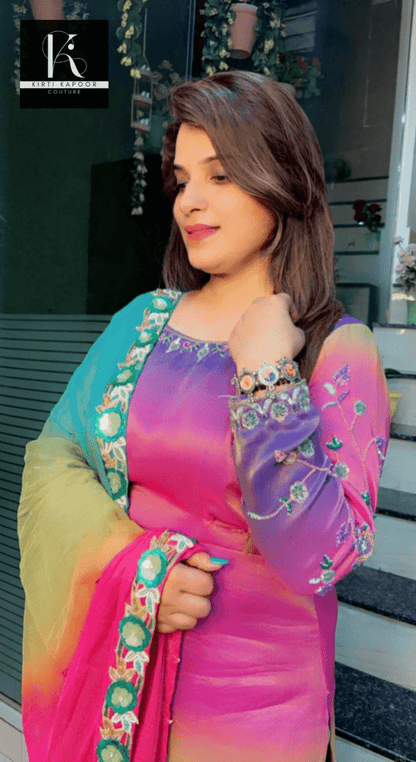 Multi - Shaded Shimmer Embroidered Suit - Kirti Kapoor Couture