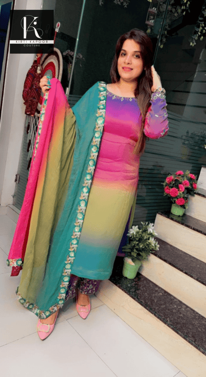 Multi - Shaded Shimmer Embroidered Suit - Kirti Kapoor Couture