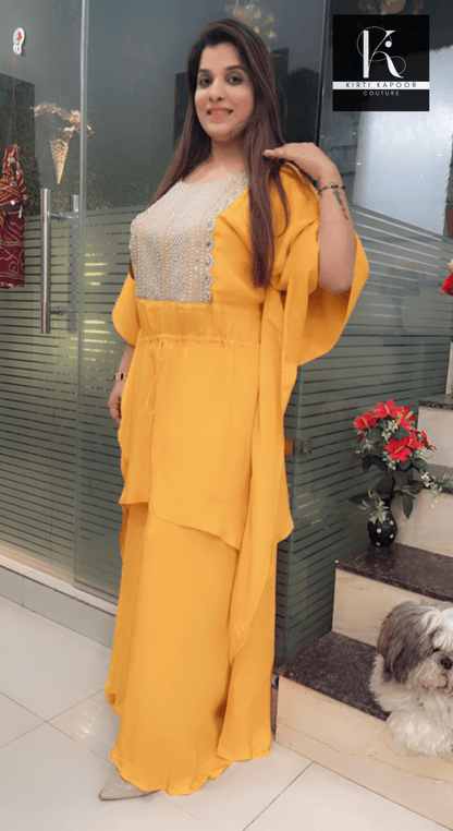 Mustard Kaftan Plazo Set - Kirti Kapoor Couture
