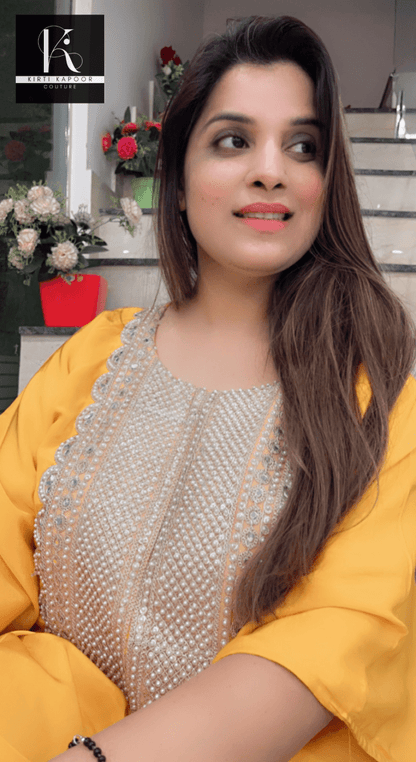 Mustard Kaftan Plazo Set - Kirti Kapoor Couture
