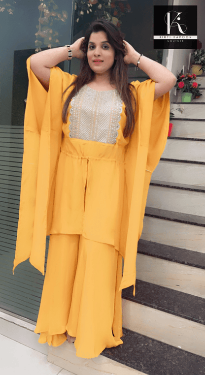 Mustard Kaftan Plazo Set - Kirti Kapoor Couture