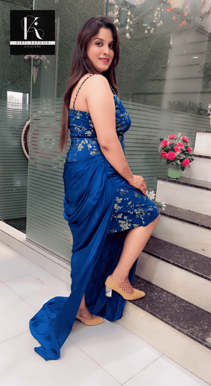 Navy Blue Sequence Drape cum Trail Dress - Kirti Kapoor Couture