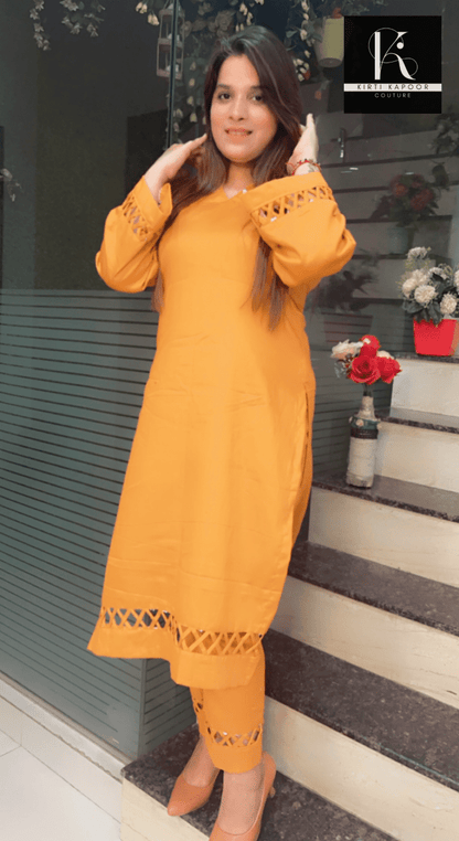 Ochre Kurti with Matching Pants - Kirti Kapoor Couture