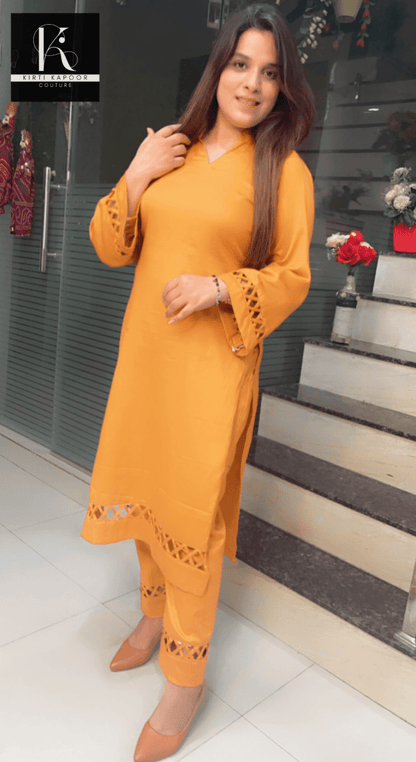 Ochre Kurti with Matching Pants - Kirti Kapoor Couture