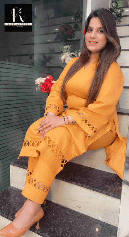 Ochre Kurti with Matching Pants - Kirti Kapoor Couture