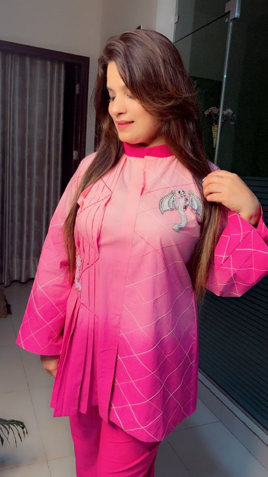 Ombre Printing Co - ord Set with Hand - Embroidered Patches and Anchor Work (New Launch) - Kirti Kapoor Couture