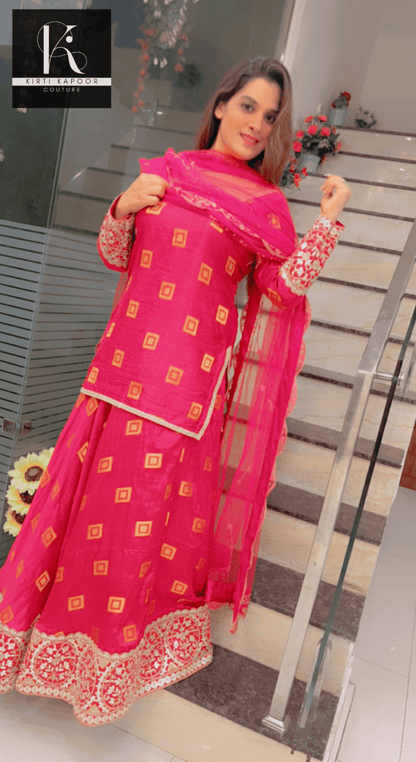Overall Shirt & Skirt Along With An Embroidered Net Dupatta - Kirti Kapoor Couture
