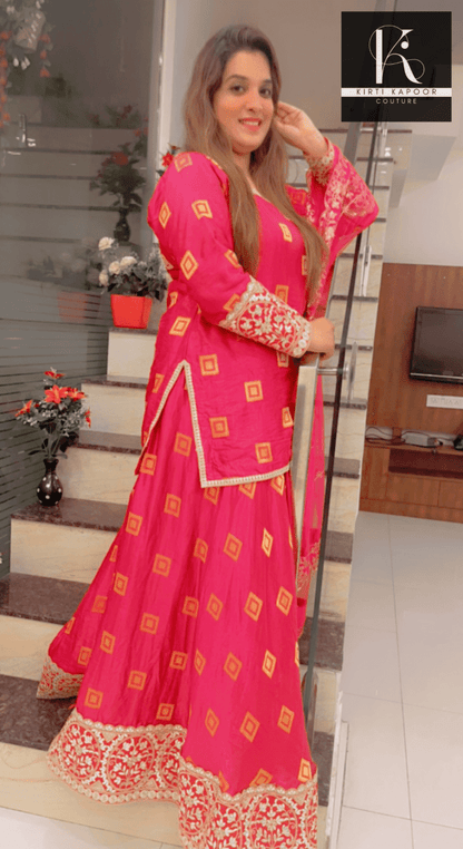 Overall Shirt & Skirt Along With An Embroidered Net Dupatta - Kirti Kapoor Couture
