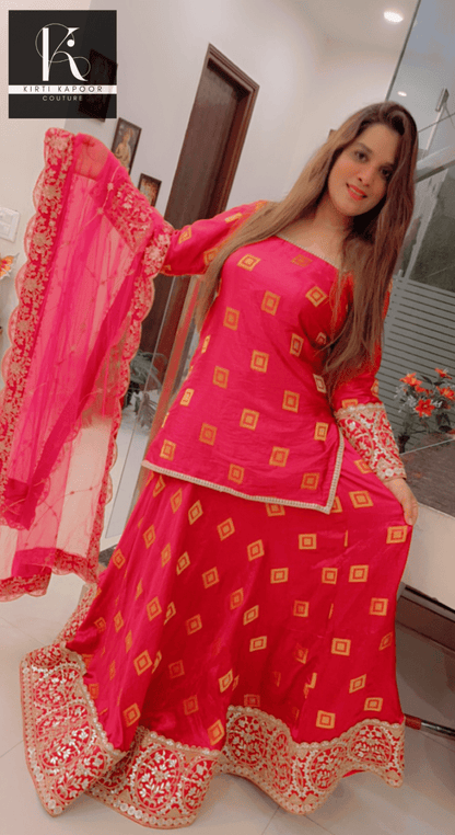 Overall Shirt & Skirt Along With An Embroidered Net Dupatta - Kirti Kapoor Couture