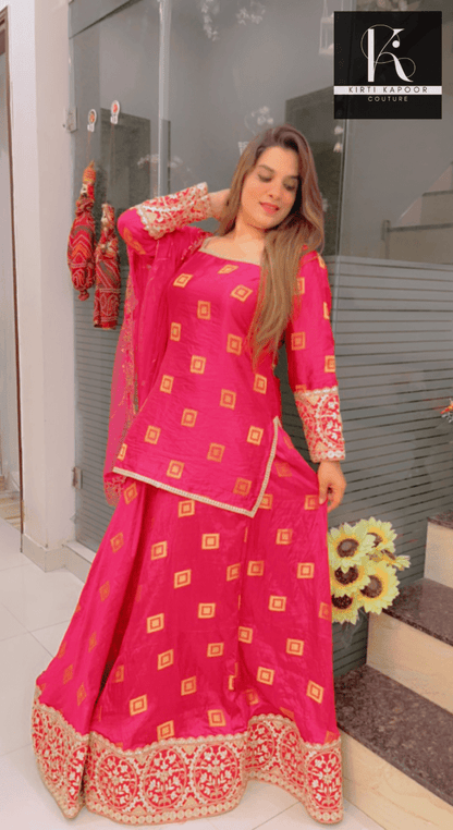 Overall Shirt & Skirt Along With An Embroidered Net Dupatta - Kirti Kapoor Couture