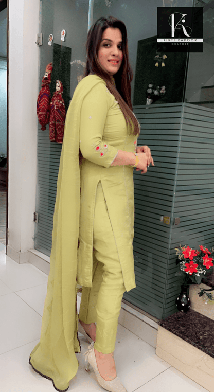 Parrot Green Embroidered Suit (With Hot Pink Highlights) - Kirti Kapoor Couture
