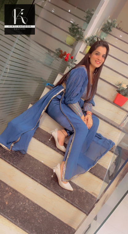 Party - Wear Collection: Blue Naira - cut Suit - Kirti Kapoor Couture